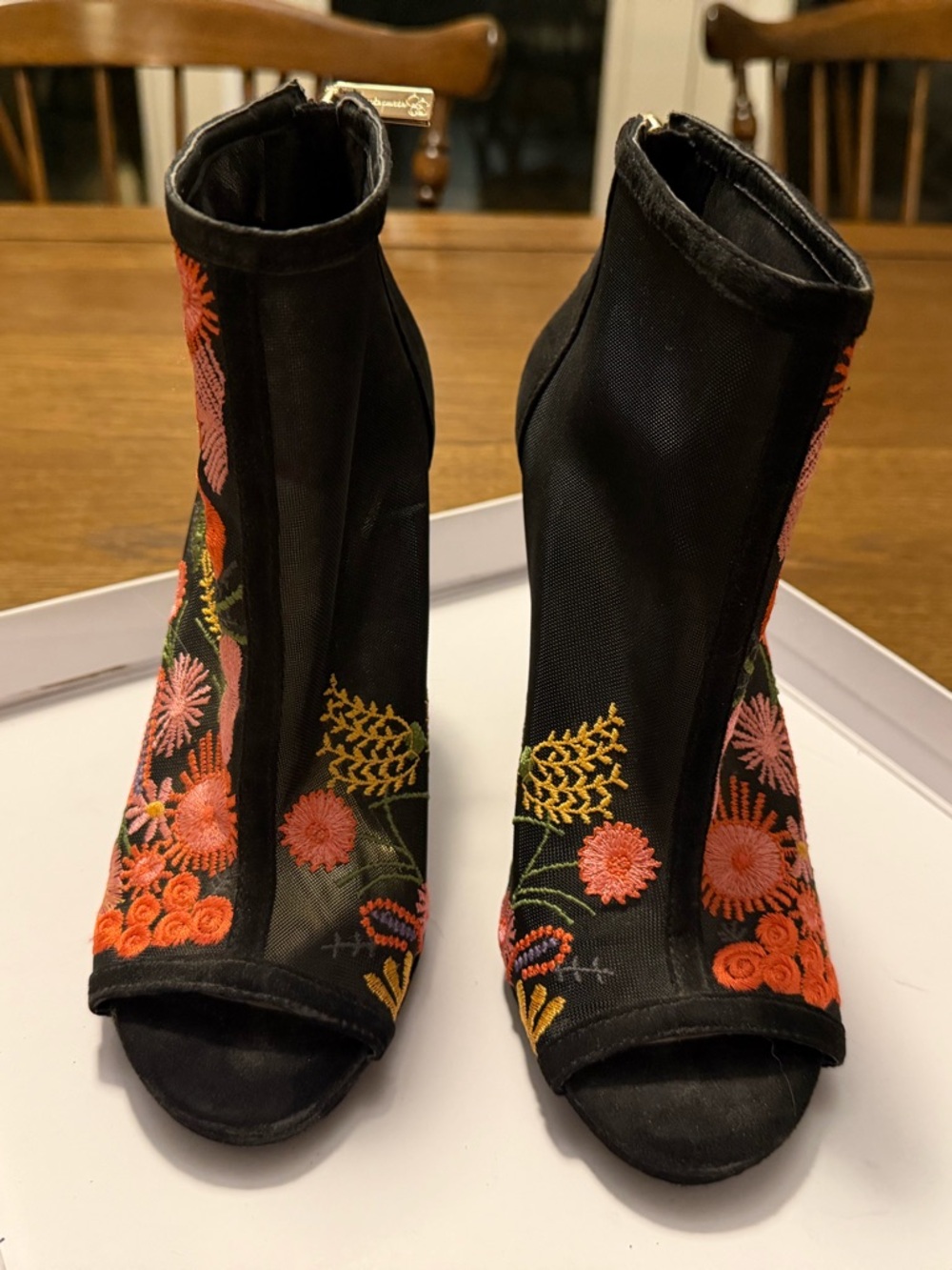 Jessica Simpson JS-Pascall black Embroidered Floral Peep-Toe Stiletto Booties - Picture 4 of 6